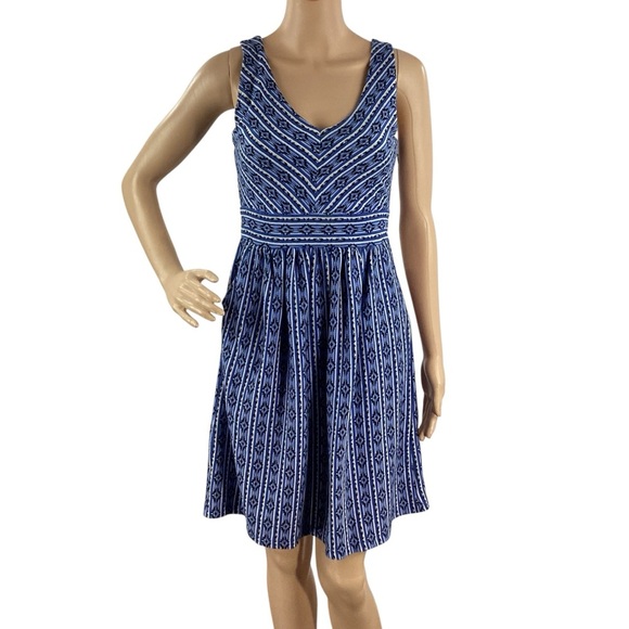 Maeve Anthropologie Blue Geometric Fit & Flare Dress Size 2 - Picture 1 of 7